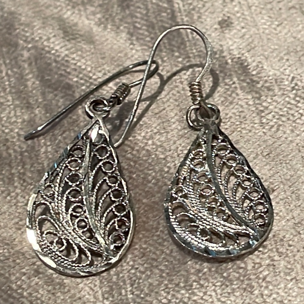 Sterling Silver Filigree 925 Teardrop Earrings
